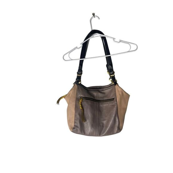 orYANY Neutral Colorblock Pebble Leather Double Zipper Studded Tote Shoulder Bag - Picture 3 of 12